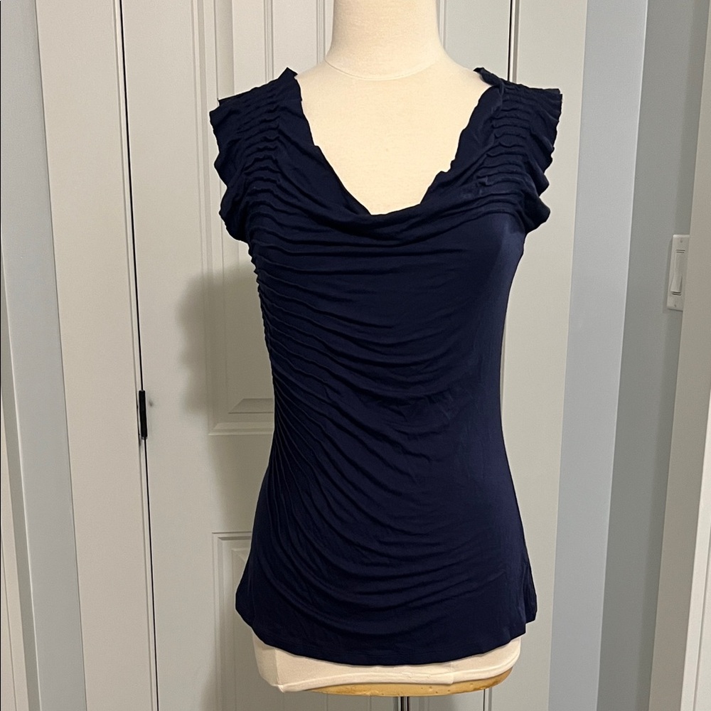 Chic Navy Ruched Women's Sleeveless Blouse